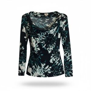 Worthington Floral Long Sleeve Top - Black and Green